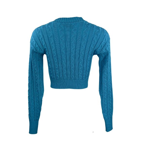 Giuseppe Di Morabito Blue Cropped Sweater with Crystals along Neckline - Picture 2 of 2